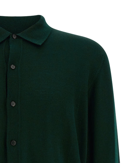 Cardigan by Roberto Collina for men in merino wool bicolour & green features a dramatic silhouette, showcasing a sophisticated shirt-collar neckline and dramatic detail for a timeless, premium look.
