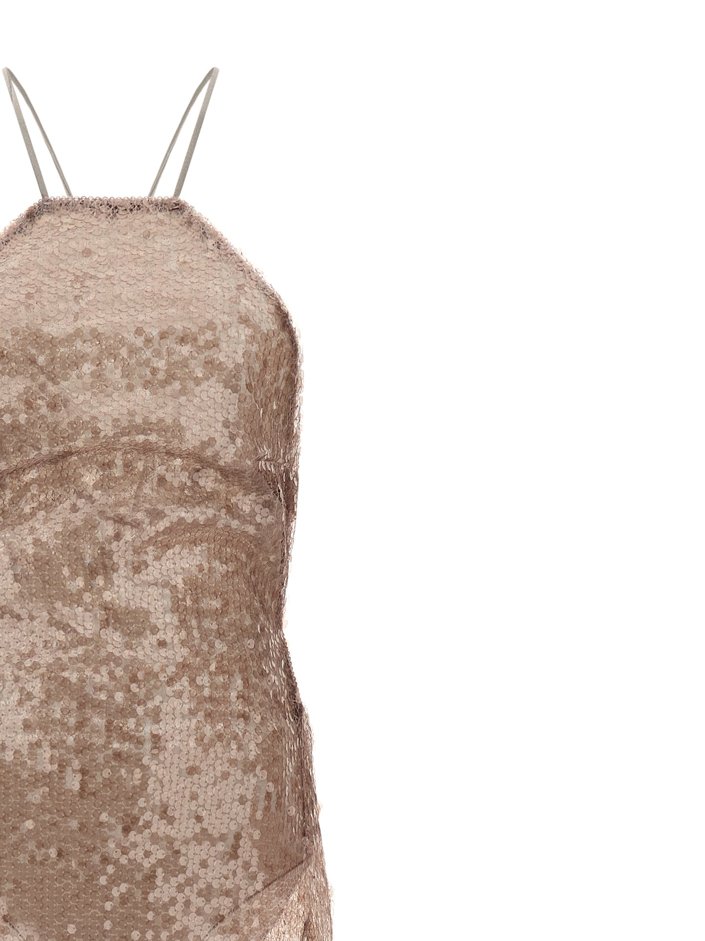 Dress by The Andamane for women in polyester & sequins multicolor, pink & transparent features a dramatic silhouette, showcasing an elegant split neckline and that flows into a dramatic maxi long.