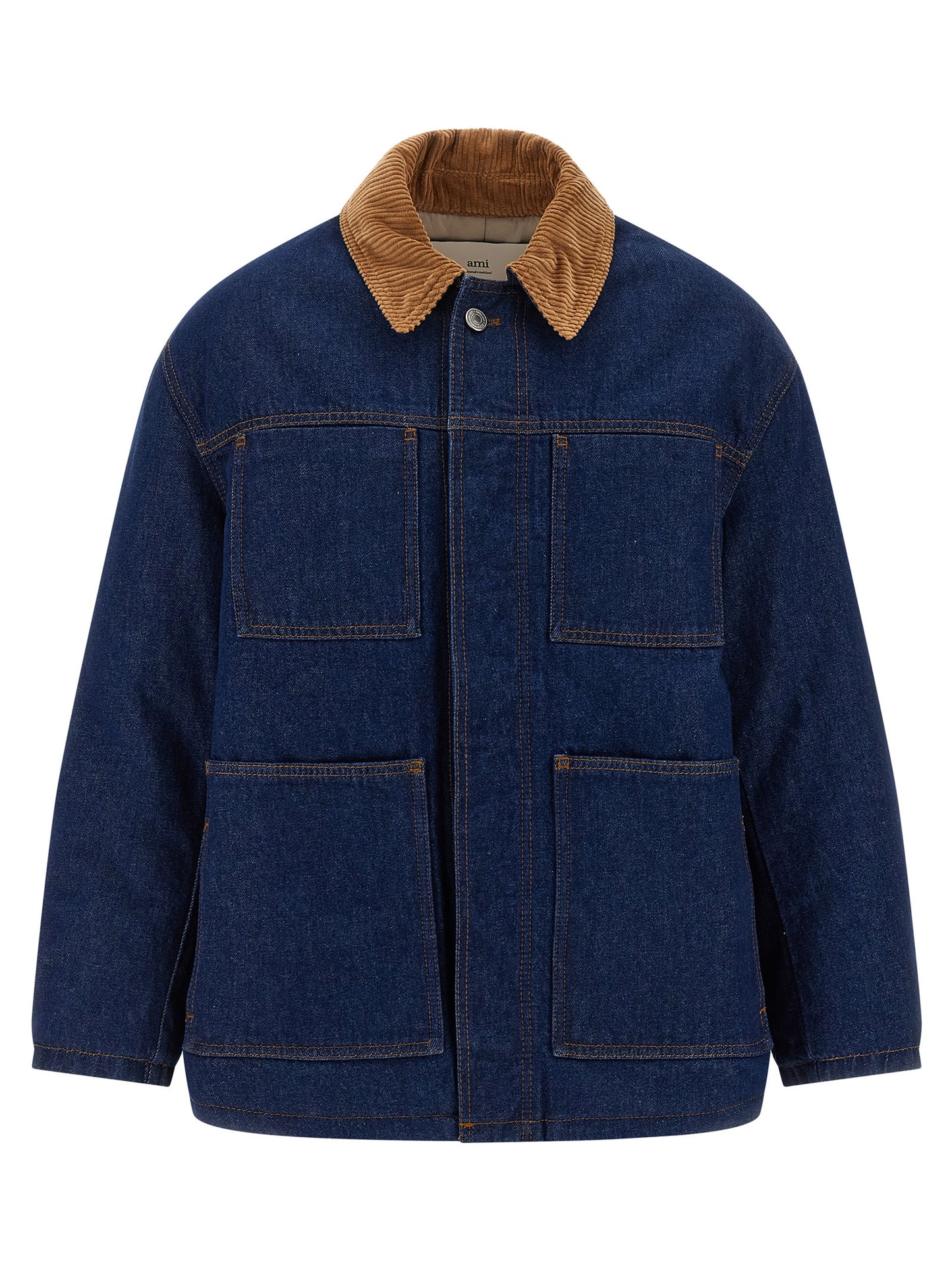 Trucker Jacket by Ami Paris for men in denim cotton corduroy blue features an on trend silhouette, showcasing refined pockets & insulated and a sophisticated shirt-collar neckline for a truly on trend finish.