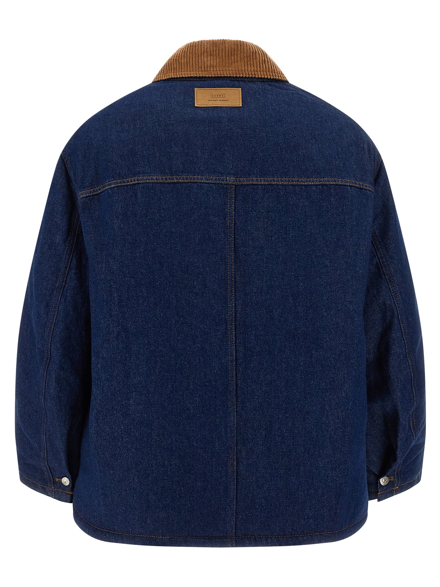 Trucker Jacket by Ami Paris for men in denim cotton corduroy blue features an contemporary silhouette, showcasing a sophisticated shirt-collar neckline and contemporary pockets & insulated for a truly refined look.
