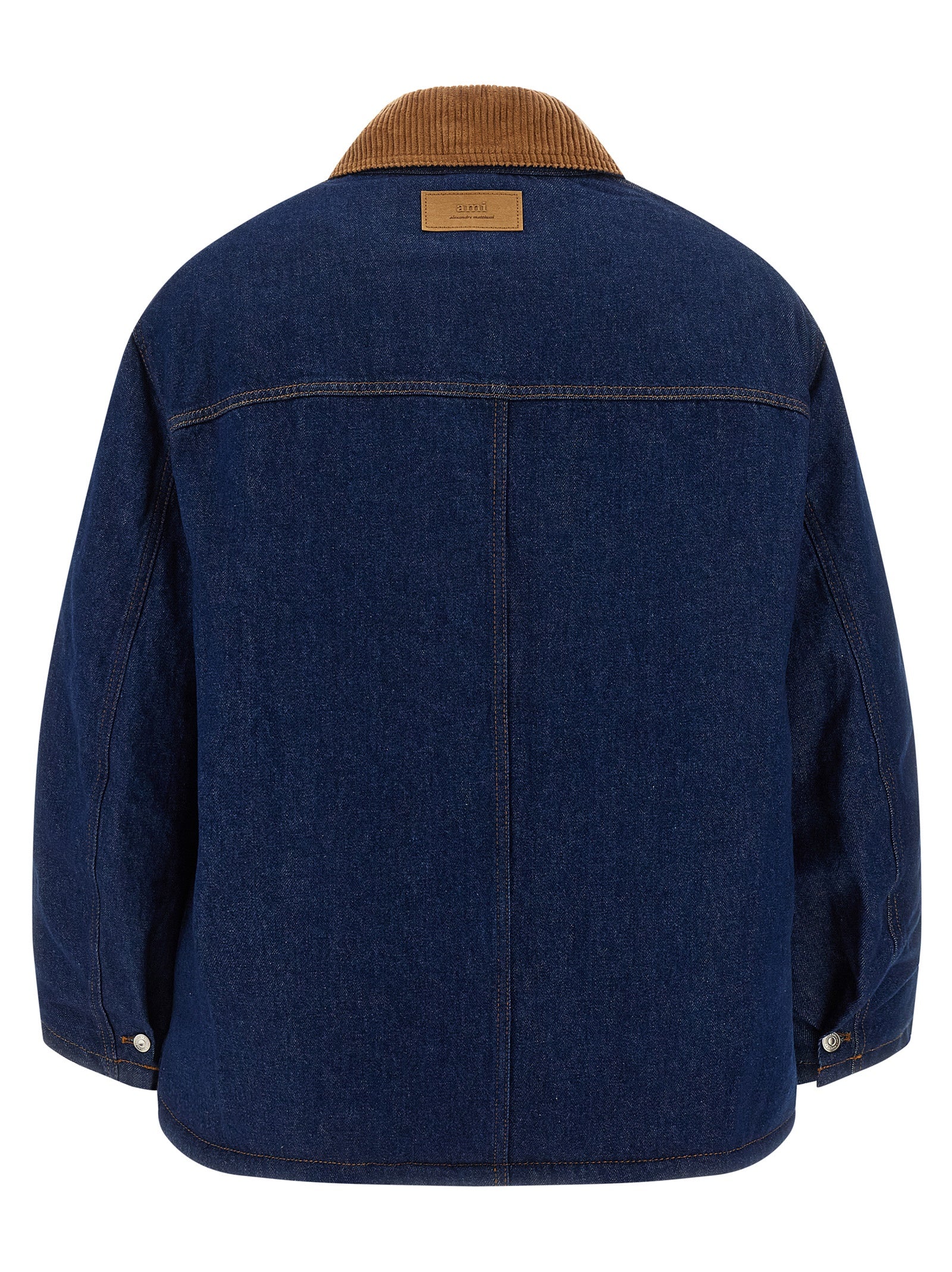 Trucker Jacket by Ami Paris for men in denim cotton corduroy blue features an contemporary silhouette, showcasing a sophisticated shirt-collar neckline and contemporary pockets & insulated for a truly refined look.