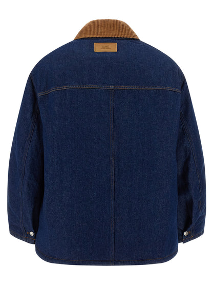 Trucker Jacket by Ami Paris for men in denim cotton corduroy blue features an contemporary silhouette, showcasing a sophisticated shirt-collar neckline and contemporary pockets & insulated for a truly refined look.