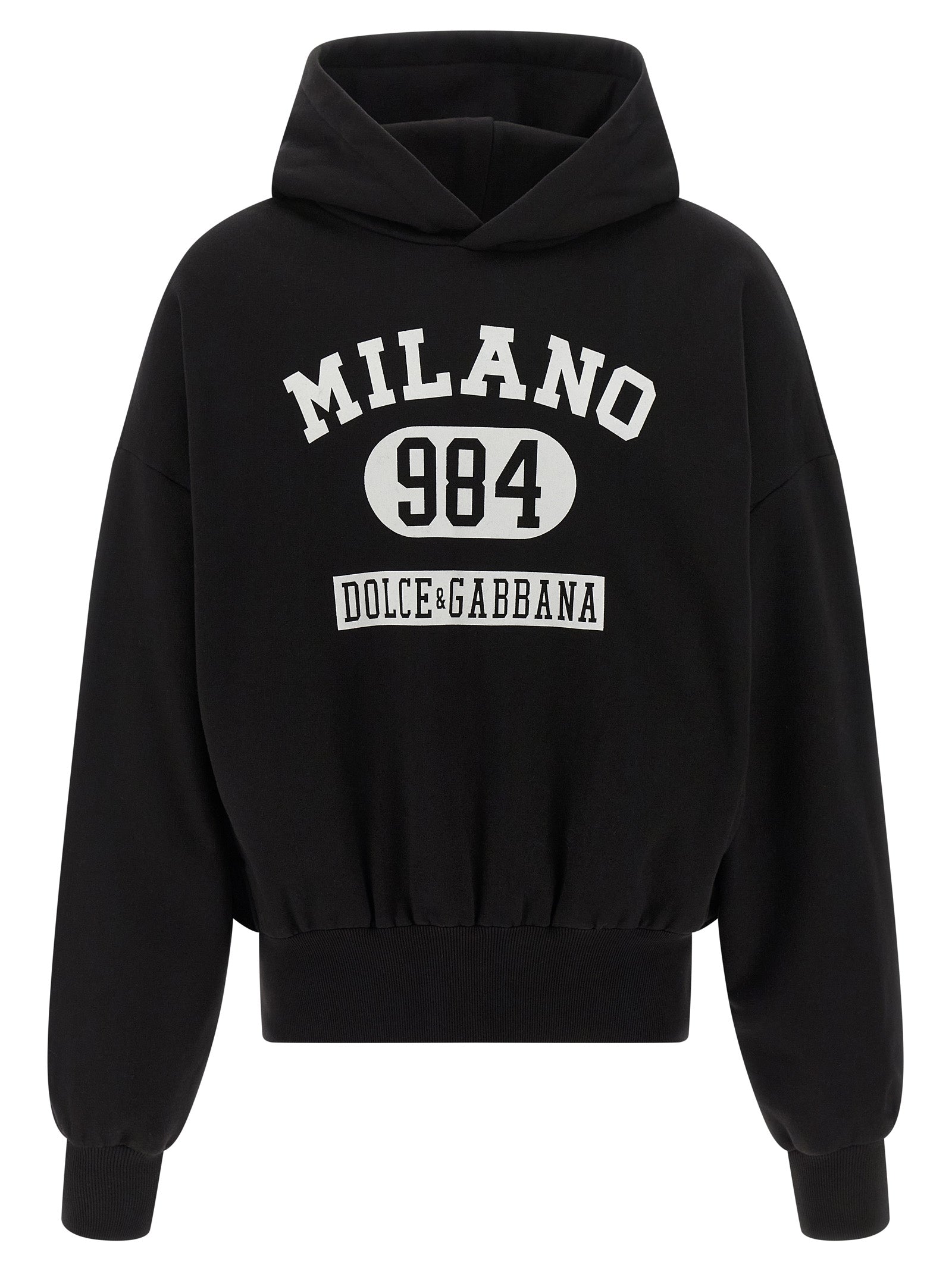 Sweatshirt Hoodie by Dolce & Gabbana for men in cotton bicolour, black, white & print features an luminous silhouette, showcasing a sophisticated hooded neckline and long-sleeve for a truly luminous look.