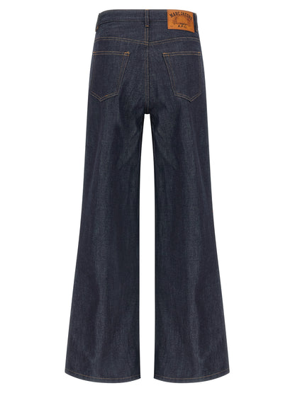 Jeans by A.P.C. for women in cotton denim blue features a polished silhouette with a polished straight-leg & wide, reaching a polished long and finished with a polished .
