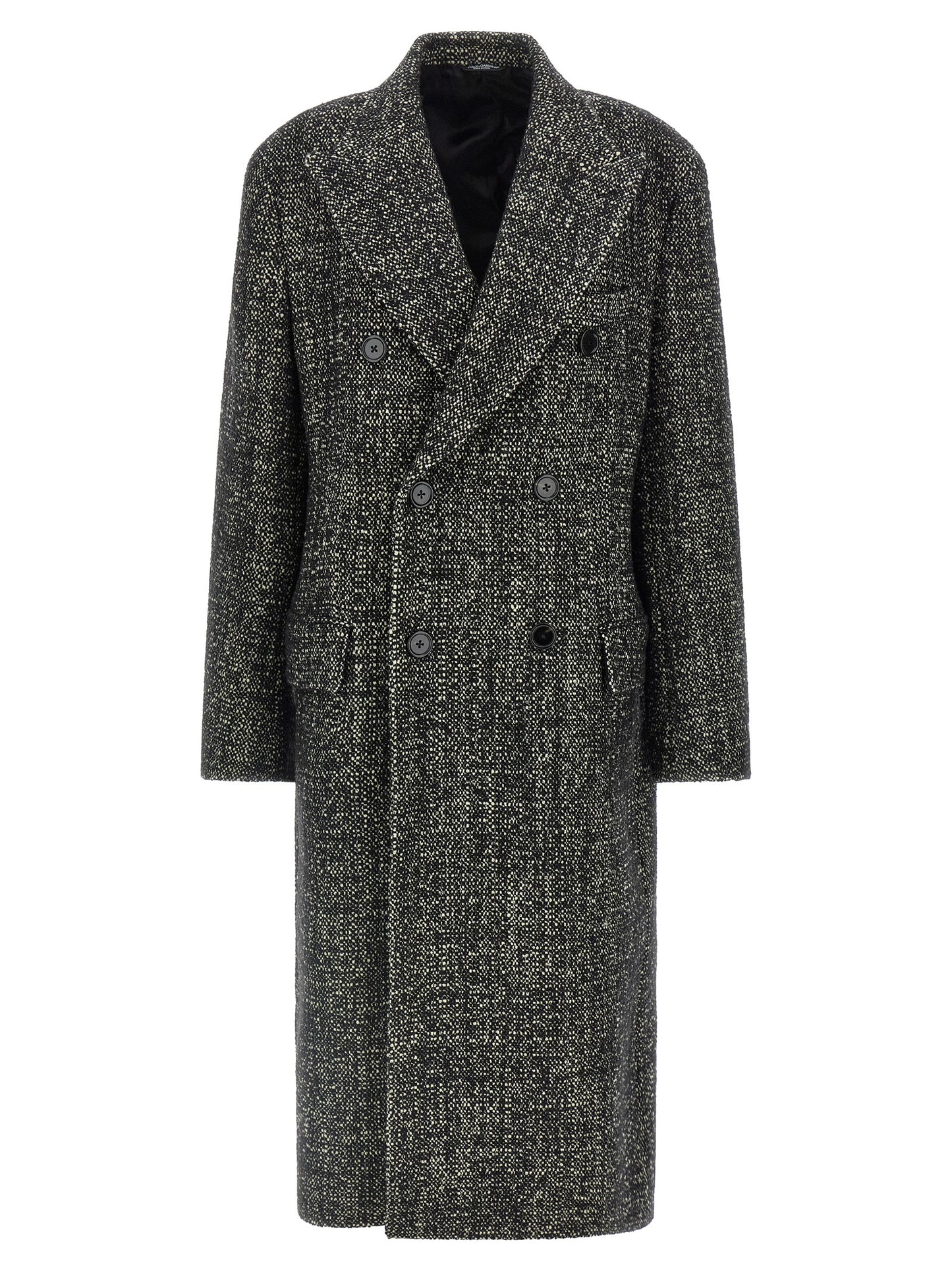 Trench Coat by Dolce & Gabbana for men in cashmere viscose bicolour, black & white presents an sculptural silhouette, artfully detailed with a sculptural lapel neckline and functional pockets for a truly sculptural finish.