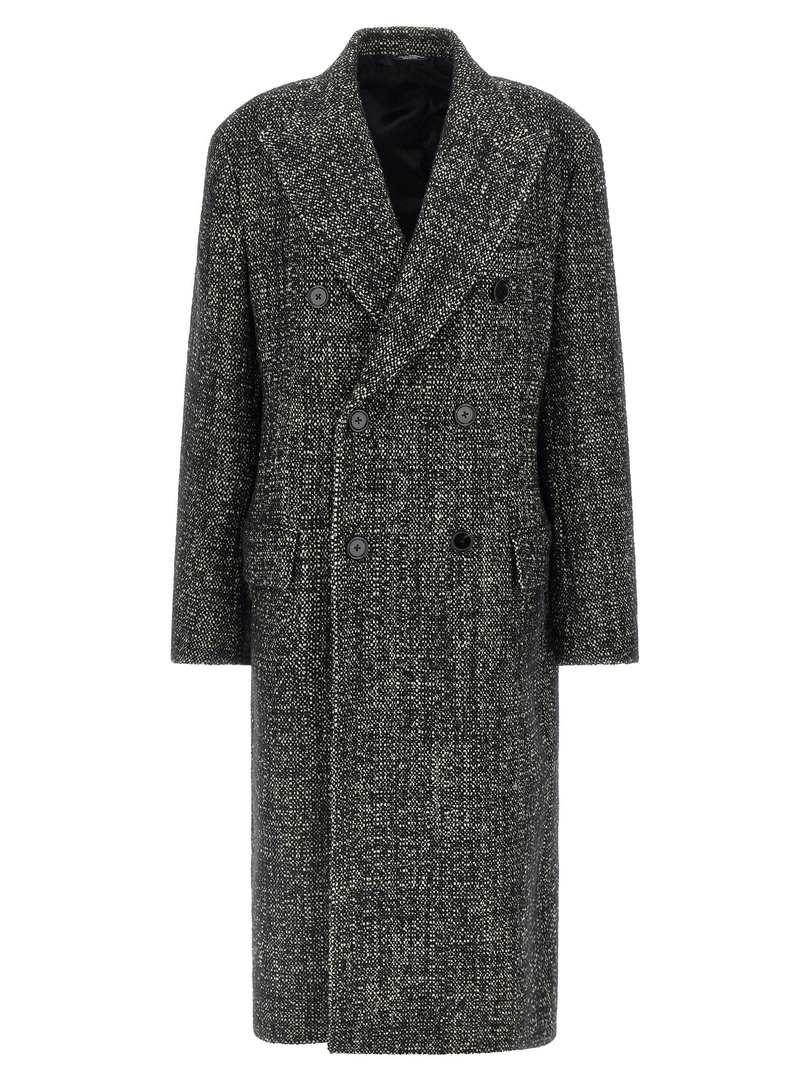 Trench Coat by Dolce & Gabbana for men in cashmere viscose bicolour, black & white presents an sculptural silhouette, artfully detailed with a sculptural lapel neckline and functional pockets for a truly sculptural finish.