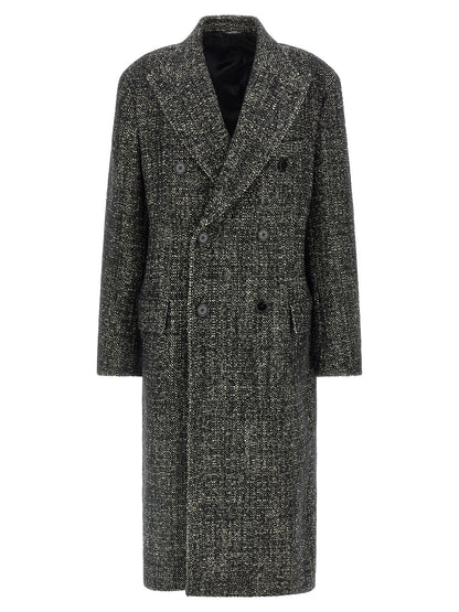 Trench Coat by Dolce & Gabbana for men in cashmere viscose bicolour, black & white presents an sculptural silhouette, artfully detailed with a sculptural lapel neckline and functional pockets for a truly sculptural finish.