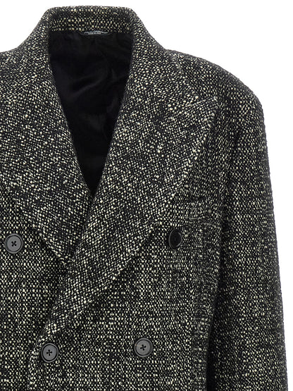 Trench Coat by Dolce & Gabbana for men in cashmere viscose bicolour, black & white presents a utilitarian silhouette, showcasing a utilitarian lapel neckline and sophisticated pockets for a truly utilitarian look.