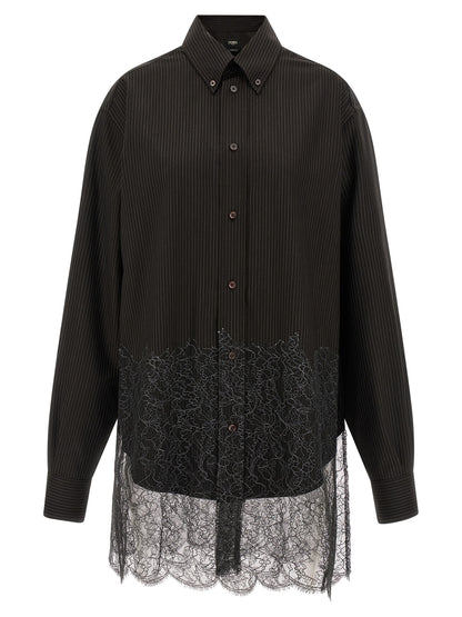 Shirt by Fendi for men in virgin wool brown, patterned & pinstripe, featuring a nuanced long-sleeve and nuanced for a sophisticated finish.