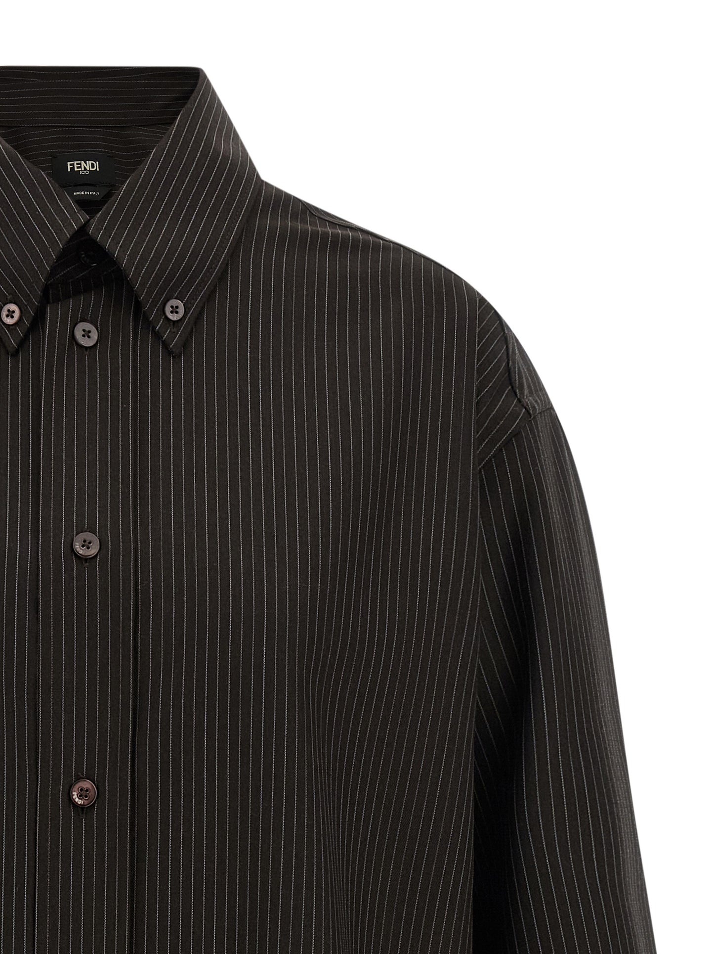 Shirt by Fendi for men in virgin wool brown, patterned & pinstripe presents a discerning silhouette, showcasing a sophisticated and for a truly discerning finish.