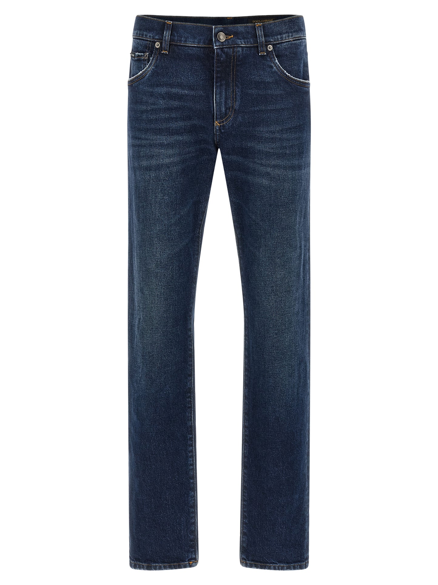 Jeans by Dolce & Gabbana for men in denim cotton blue presents a refined pantology silhouette, artfully defined by a refined pantology straight-leg, long, and a sophisticated low rise.