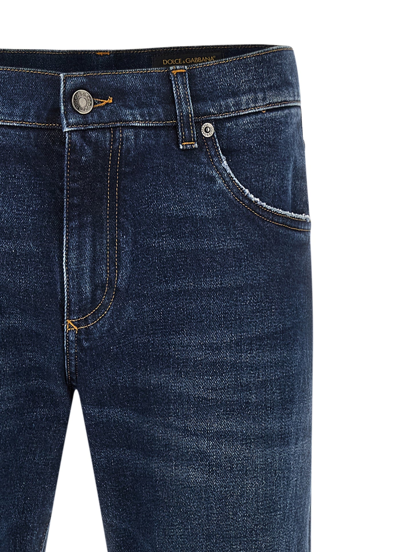 Jeans by Dolce & Gabbana for men in denim cotton blue presents a tailored silhouette, showcasing a tailored straight-leg and long cut with a refined low rise for a truly tailored aesthetic.