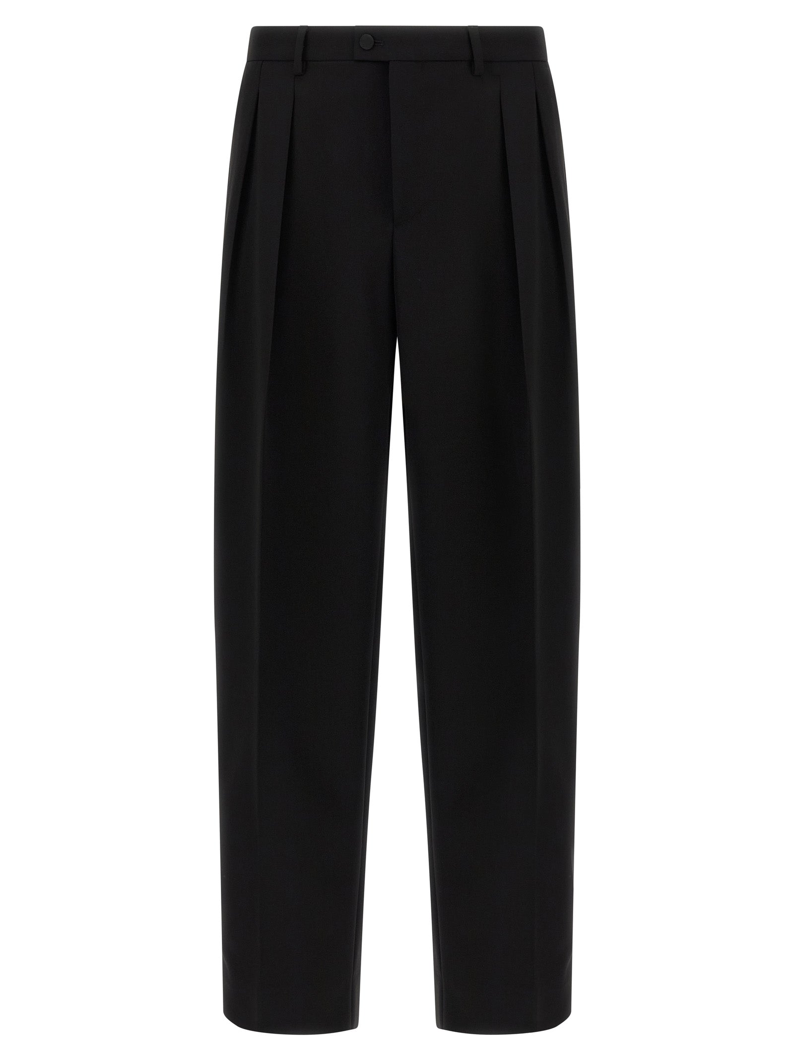 Trousers by Dolce & Gabbana for men in virgin wool black features a tailored silhouette with a tailored straight-leg & wide, defined by its long and a sophisticated .