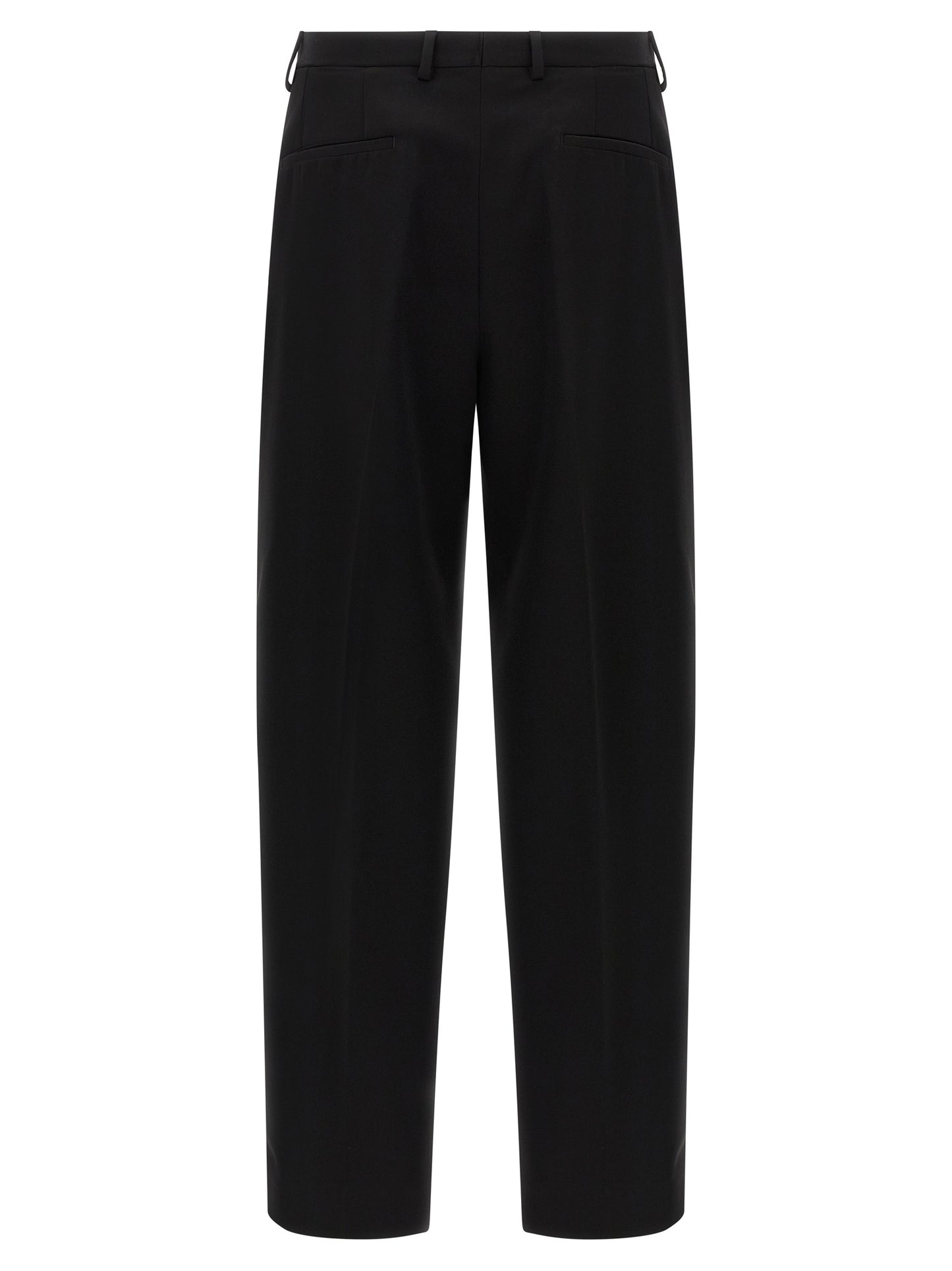 Trousers by Dolce & Gabbana for men in virgin wool black features a sculptural silhouette, showcasing a sculptural straight-leg & wide and long with a sophisticated for a sculptural finish.