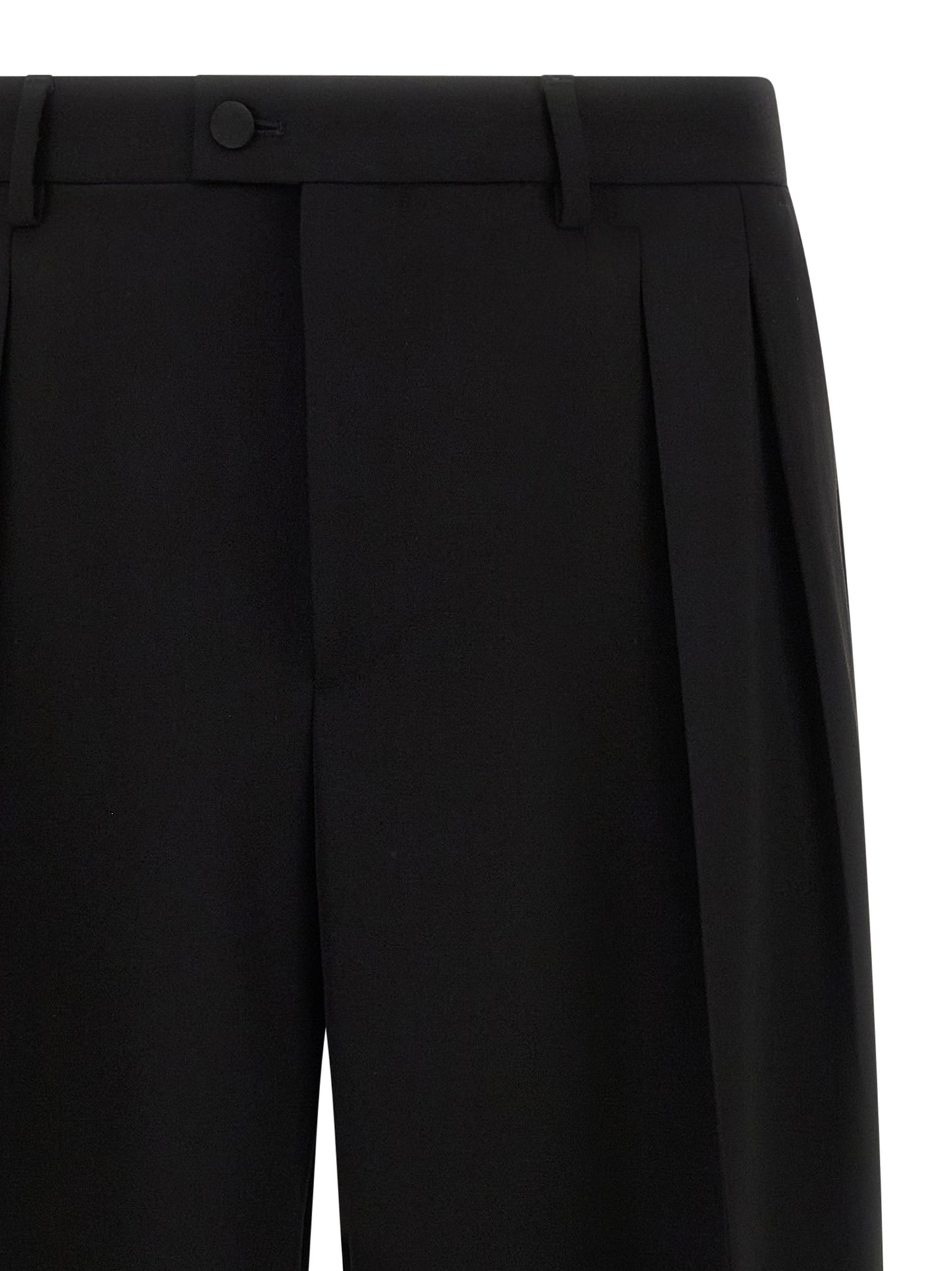Trousers by Dolce & Gabbana for men in virgin wool black presents a smart silhouette, meticulously detailed with a smart straight-leg & wide, a smart long, and a smart .