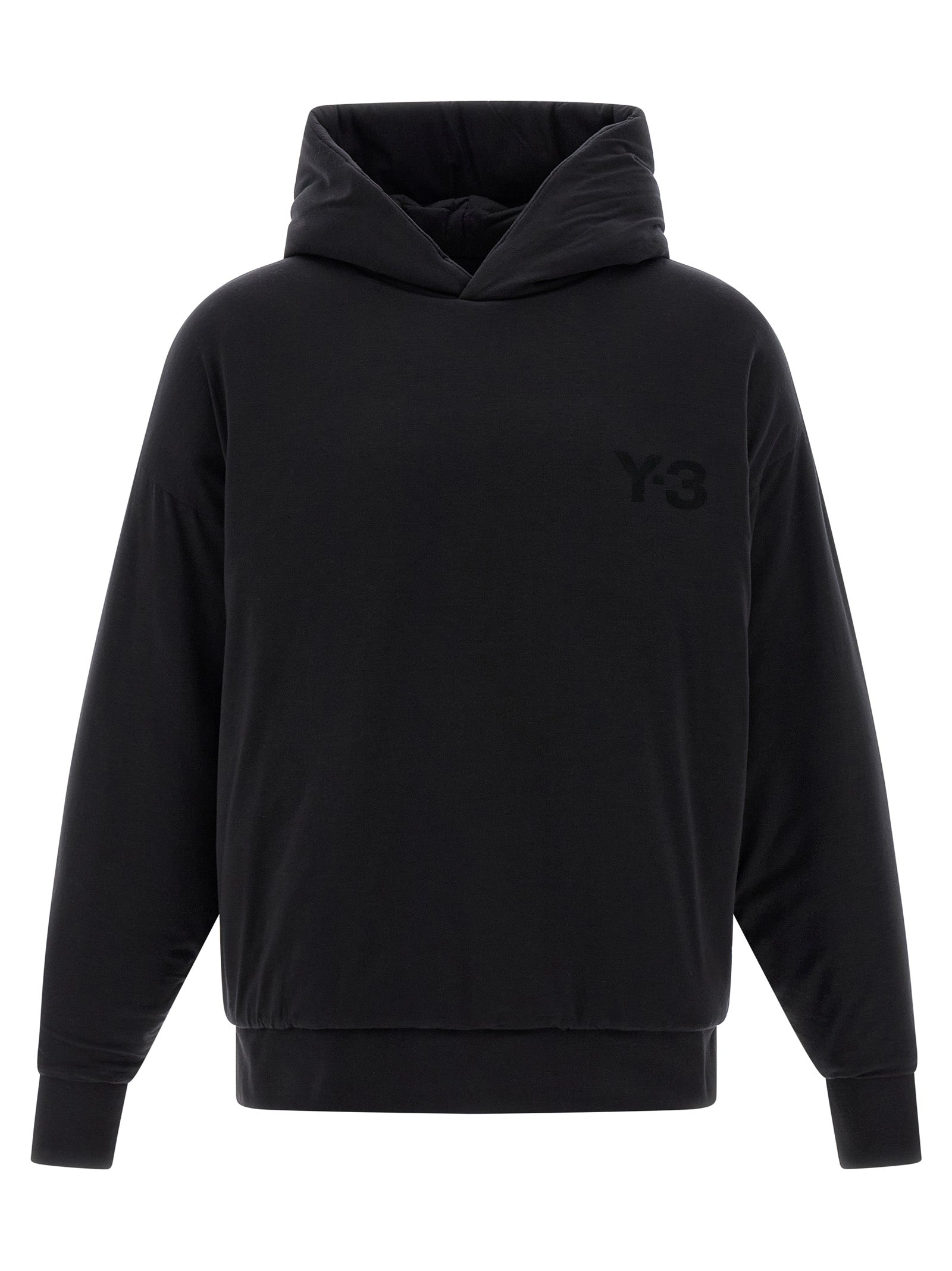 Sweatshirt Hoodie by Y-3 for men in lyocell black features a slouchy chic silhouette, detailed with a slouchy chic long-sleeve and a signature hooded neckline for an elevated aesthetic.