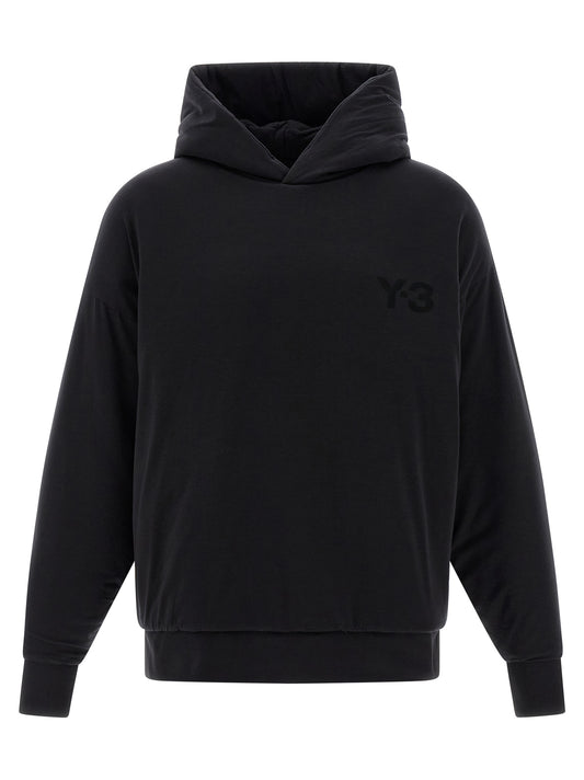 Sweatshirt Hoodie by Y-3 for men in lyocell black features a slouchy chic silhouette, detailed with a slouchy chic long-sleeve and a signature hooded neckline for an elevated aesthetic.