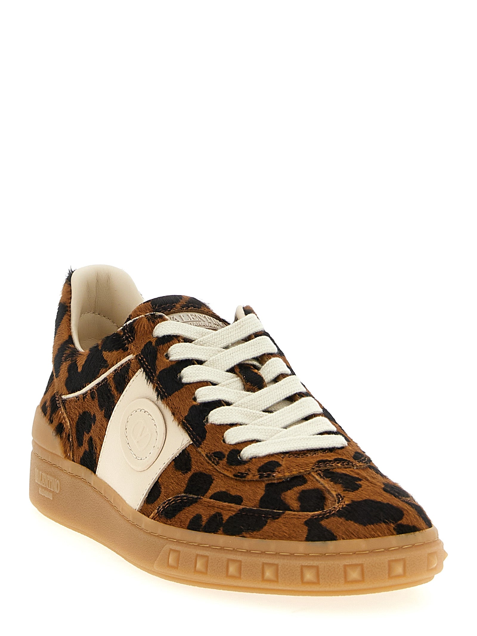 Sneakers by Valentino Garavani for women in calfskin leather animal, brown, signature & print features an timeless silhouette from the Pony V Logo Women's Low Top Calfskin Leather Sneakers collection, showcasing a signature low-top style with an timeless finish.