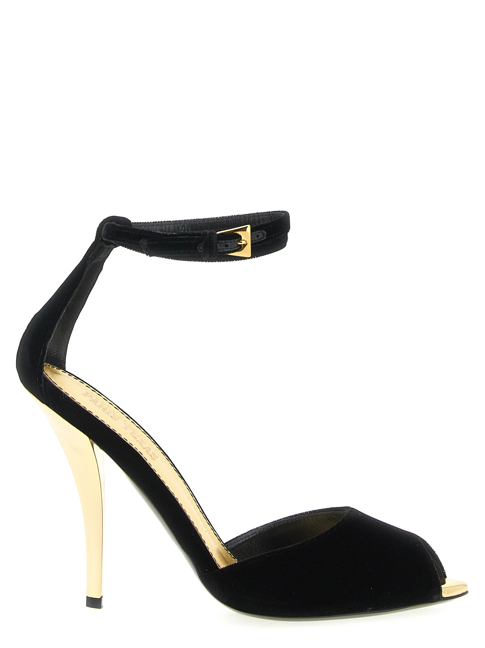 Stiletto Ankle Strap Sandals by Paris Texas for women in viscose cupro velvet black features an architectural design from the Women's Viscose Cupro Velvet Stiletto Ankle Strap Sandals collection, defined by a architectural stiletto and for a architectural finish.