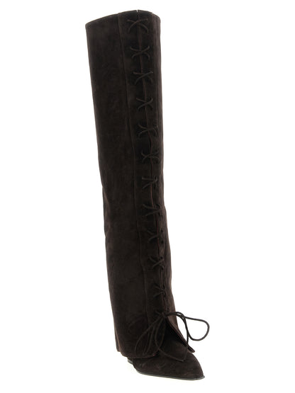 Lace-Up Over-The-Knee Boots by Paris Texas for women in calfskin leather brown features an enchanting design from the Women's Calfskin Leather Lace-Up Over-The-Knee Boots collection, highlighting a enchanting and for a refined look.