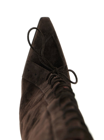 Lace-Up Over-The-Knee Boots by Paris Texas for women in calfskin leather brown features an high-performance silhouette, showcasing the sophisticated design of the Women's Calfskin Leather Lace-Up Over-The-Knee Boots with a and a refined .