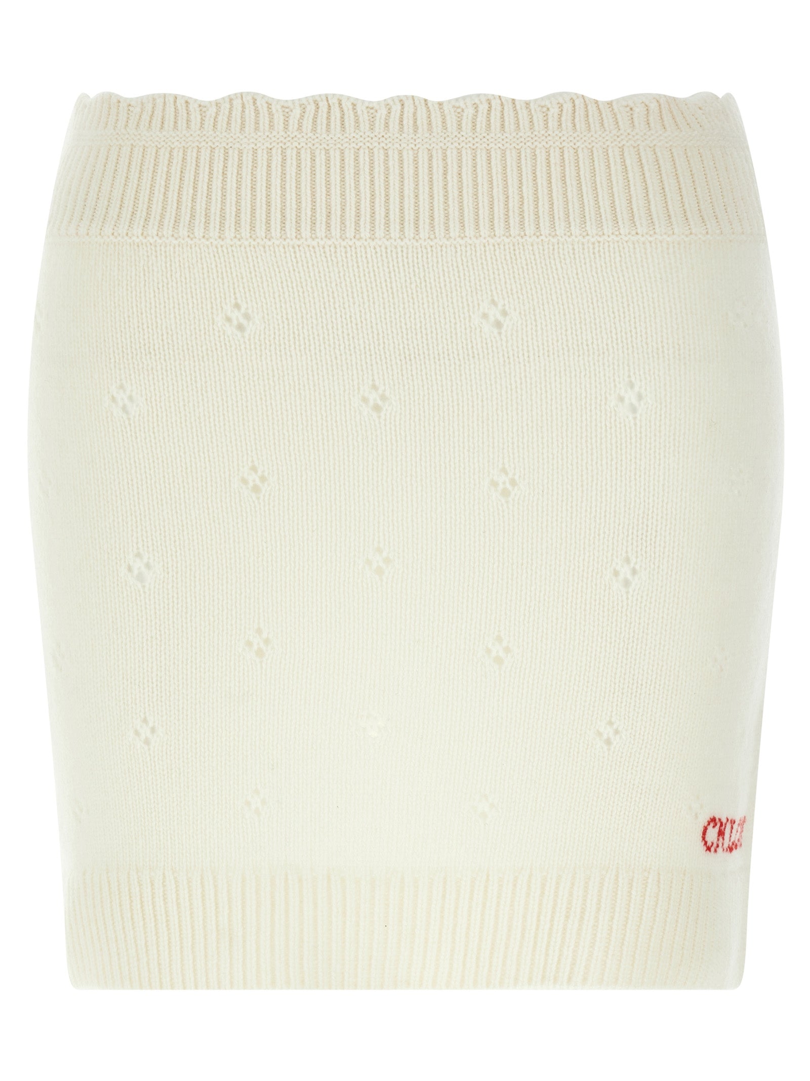 Skirt by Chloé for women in cashmere white, patterned & jacquard features a captivating silhouette, showcasing the captivating Women's Cashmere Mini Long Skirt design with a sophisticated mini long for a captivating look.