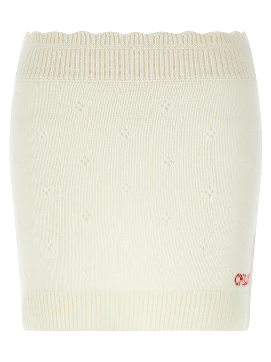 Skirt by Chloé for women in cashmere white, patterned & jacquard features a captivating silhouette, showcasing the captivating Women's Cashmere Mini Long Skirt design with a sophisticated mini long for a captivating look.
