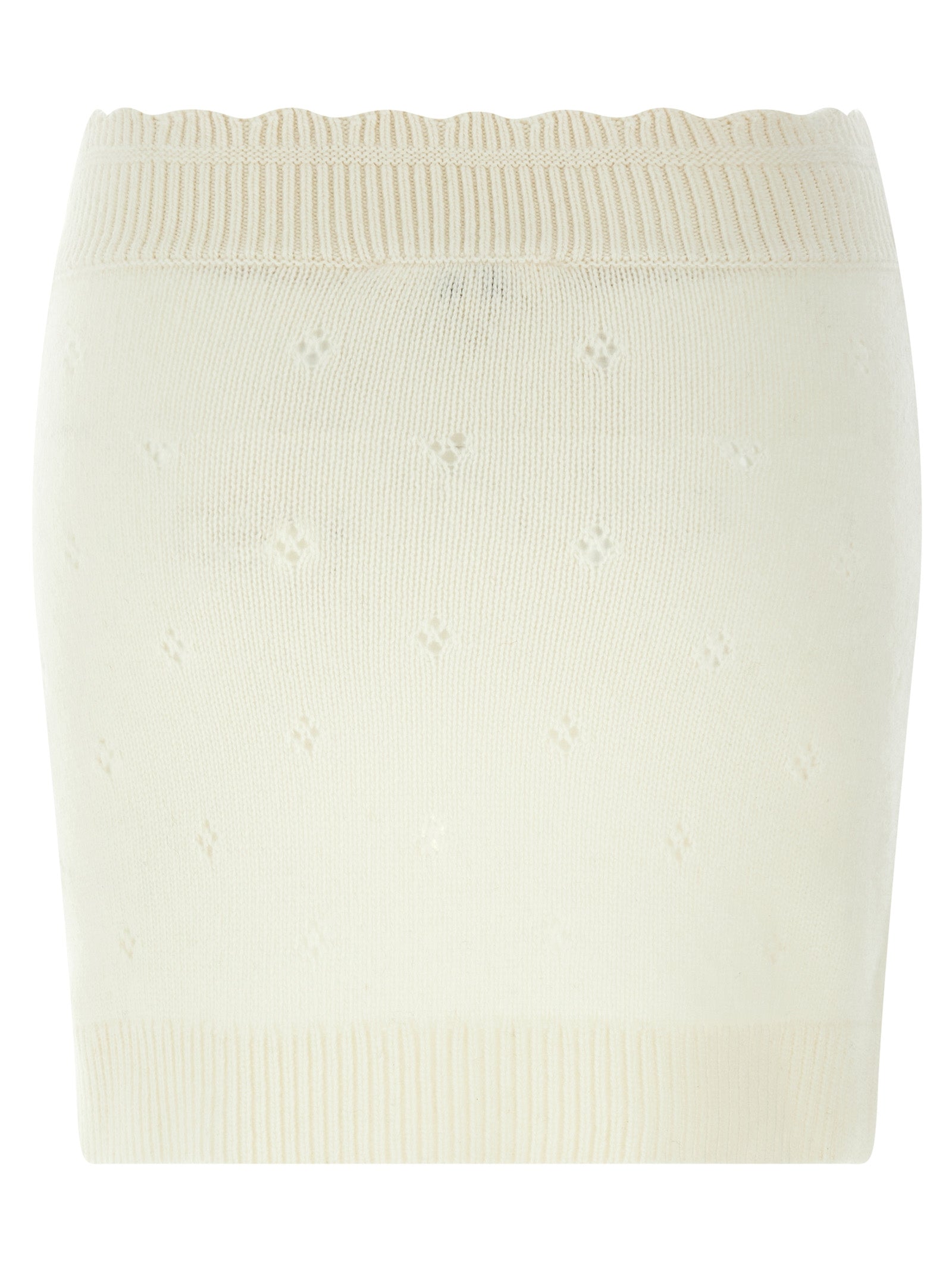 Skirt by Chloé for women in cashmere white, patterned & jacquard showcases a sultry silhouette, elegantly defined by its mini long and the sophisticated sultry design of the Women's Cashmere Mini Long Skirt.