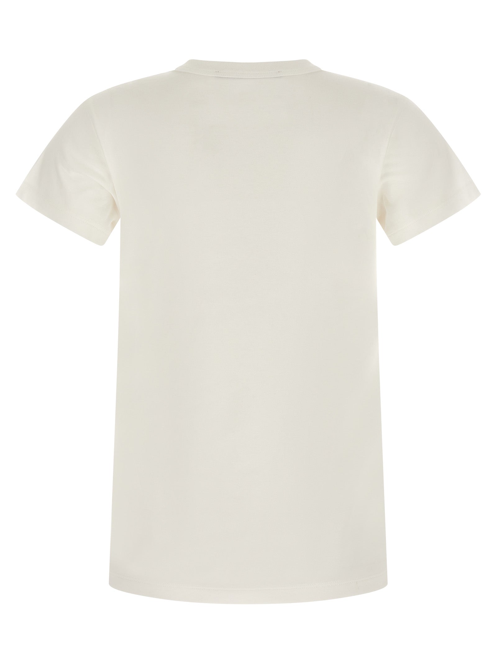 T-Shirt by Valentino Garavani for women in cotton white & print showcases a unassuming silhouette, artfully detailed with a refined crew neckline and unassuming for a sophisticated, contemporary look.