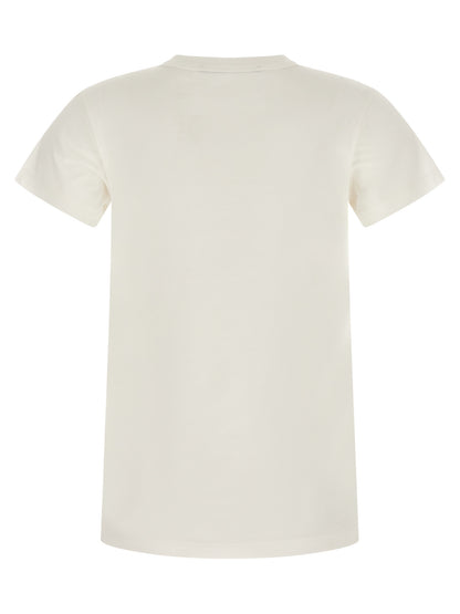 T-Shirt by Valentino Garavani for women in cotton white & print showcases a unassuming silhouette, artfully detailed with a refined crew neckline and unassuming for a sophisticated, contemporary look.