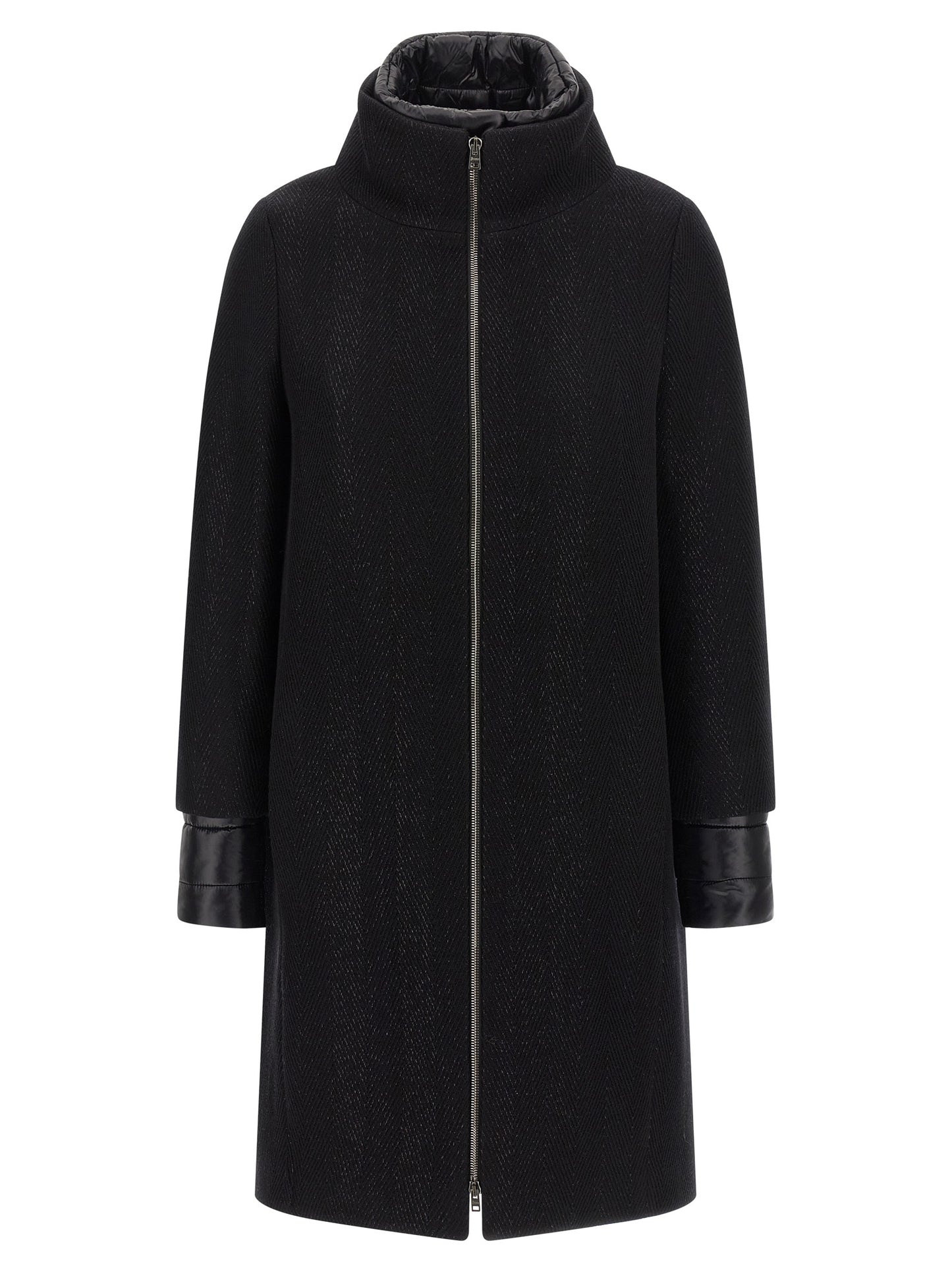 Overcoat by Herno for women in nylon polyester & goose-down black features a contemporary silhouette showcasing a contemporary high-neck neckline and refined insulated for a sophisticated finish.