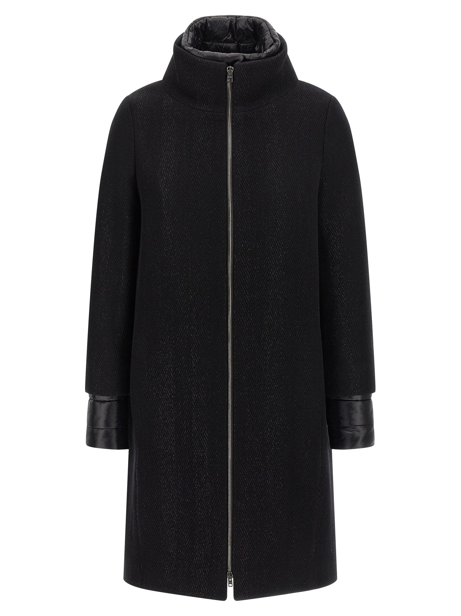 Overcoat by Herno for women in nylon polyester & goose-down black features a contemporary silhouette showcasing a contemporary high-neck neckline and refined insulated for a sophisticated finish.