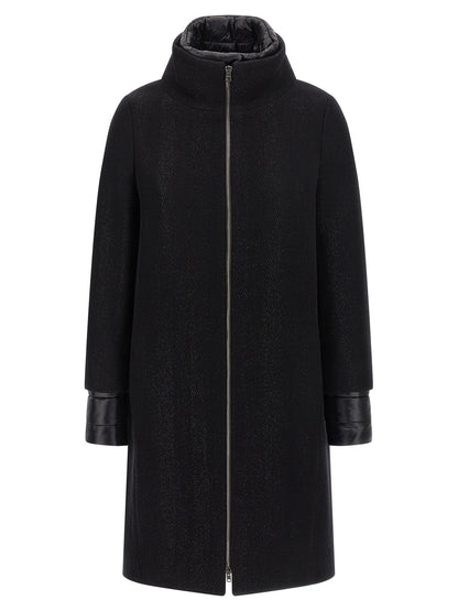 Overcoat by Herno for women in nylon polyester & goose-down black features a contemporary silhouette showcasing a contemporary high-neck neckline and refined insulated for a sophisticated finish.