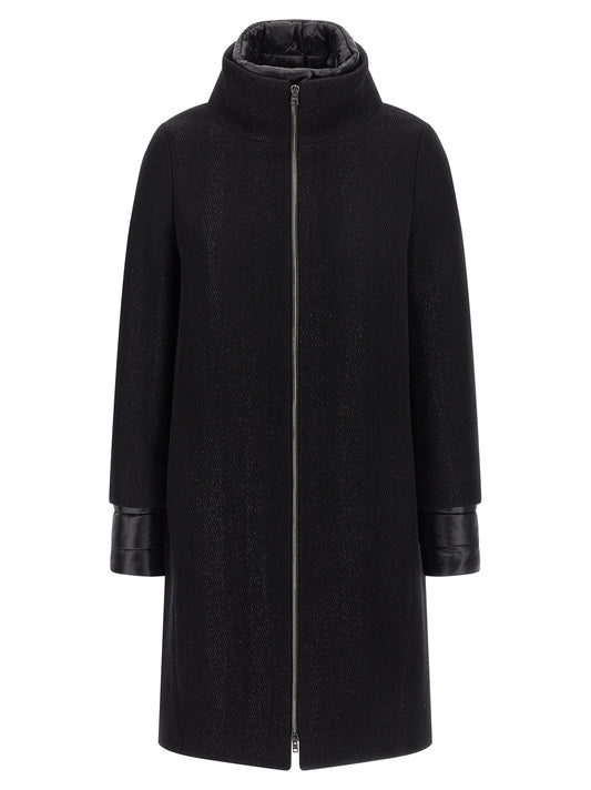 Overcoat by Herno for women in nylon polyester & goose-down black features a contemporary silhouette showcasing a contemporary high-neck neckline and refined insulated for a sophisticated finish.