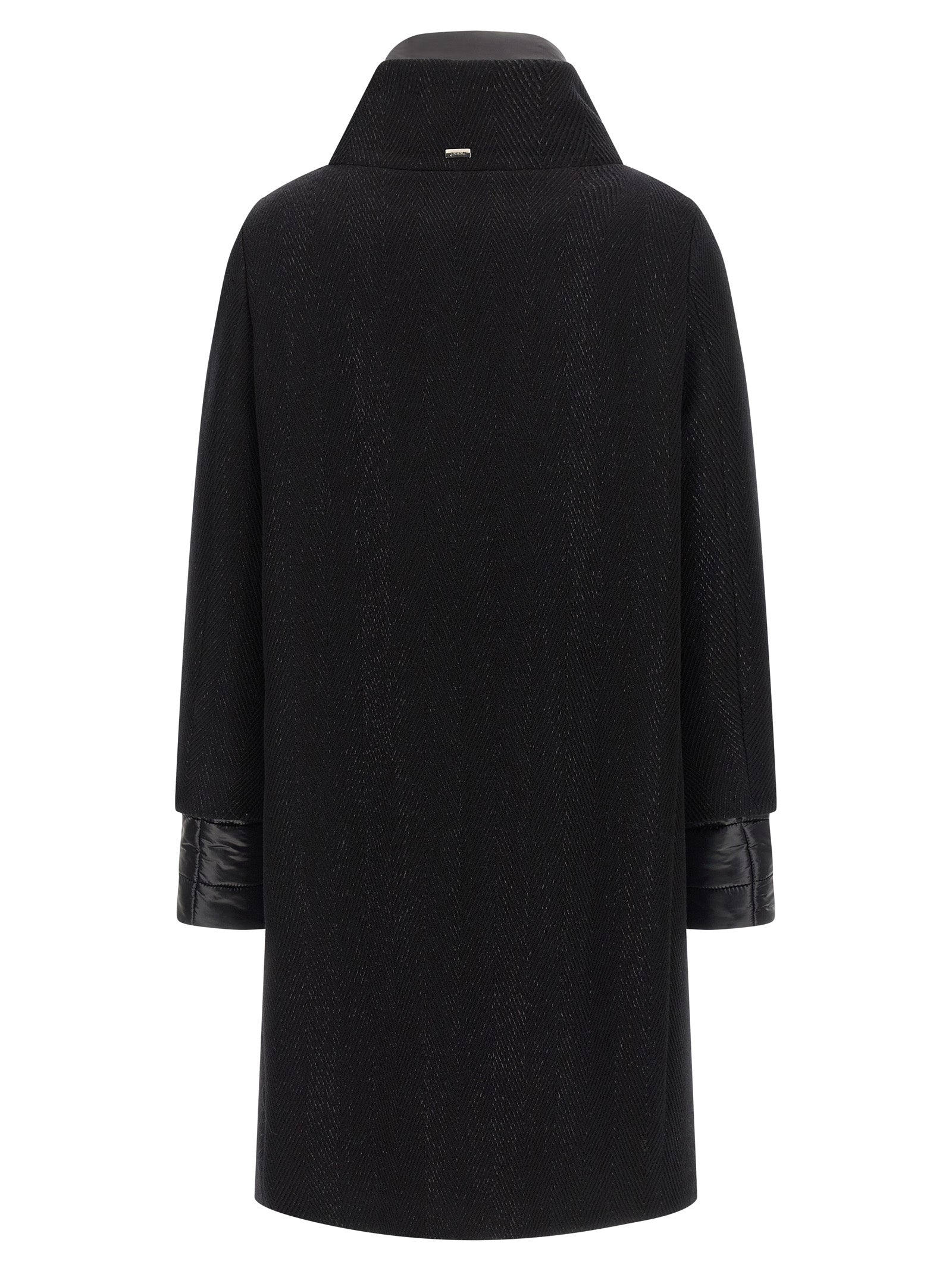 Overcoat by Herno for women in nylon polyester & goose-down black features an satoral silhouette, showcasing a sophisticated high-neck neckline and satoral insulated for a premium, timeless look.