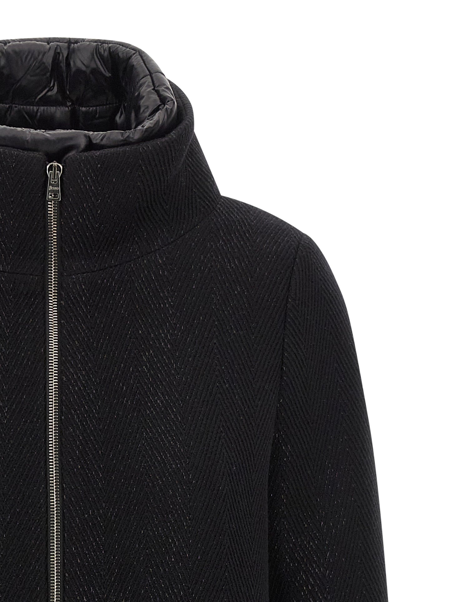 Overcoat by Herno for women in nylon polyester & goose-down black features a cosy chic silhouette, artfully detailed with a sophisticated high-neck neckline and premium insulated for a cosy chic finish.
