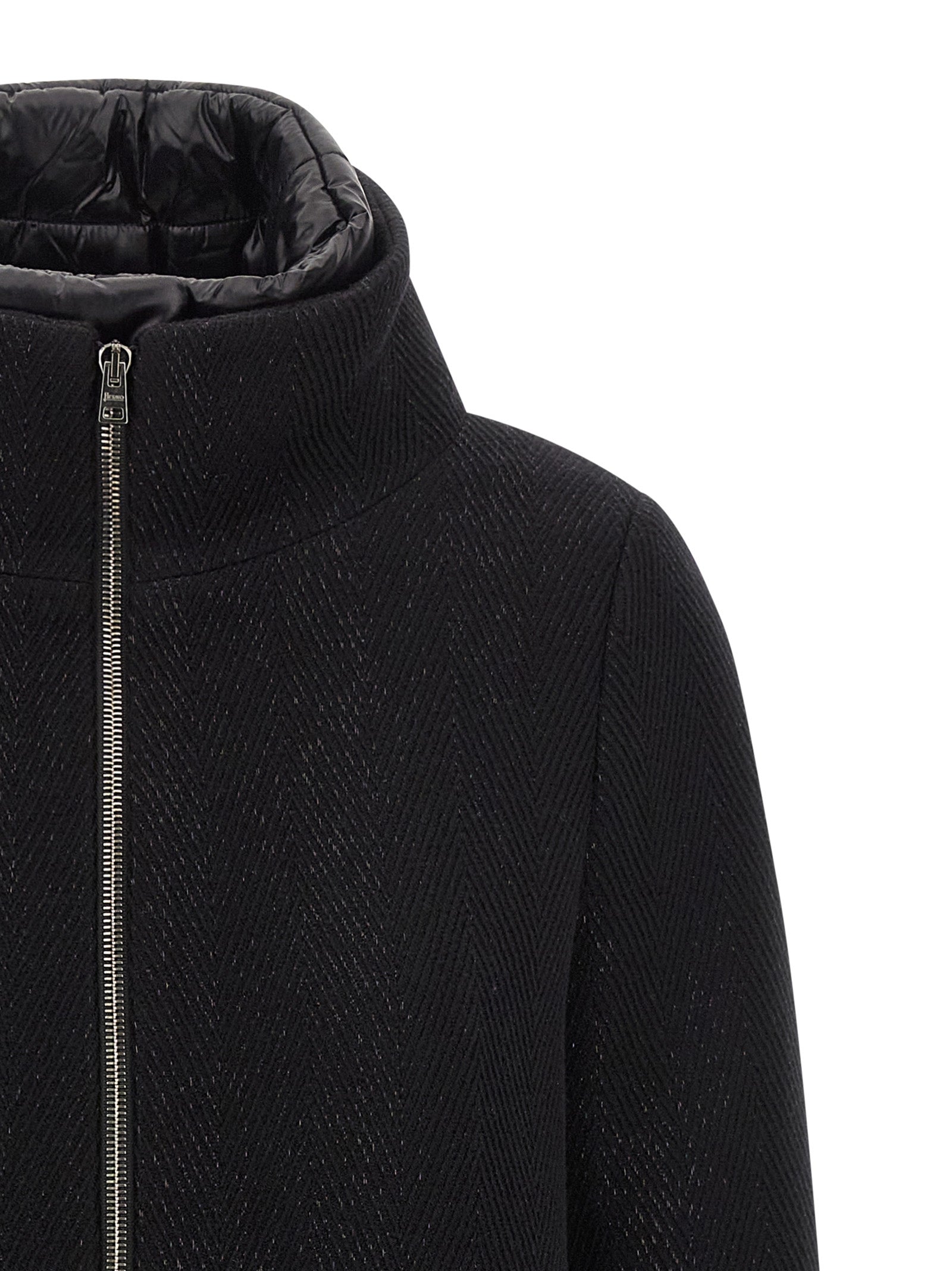 Overcoat by Herno for women in nylon polyester & goose-down black features a cosy chic silhouette, artfully detailed with a sophisticated high-neck neckline and premium insulated for a cosy chic finish.