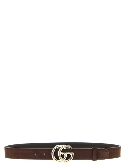 Belt by Gucci for women in bamboo & bos taurus suede calfskin leather brown features a artisanal-chic design, artfully capturing the essence of the Gg Marmont Bamboo & Bos Taurus Suede Calfskin Leather Belt with a artisanal-chic finish.