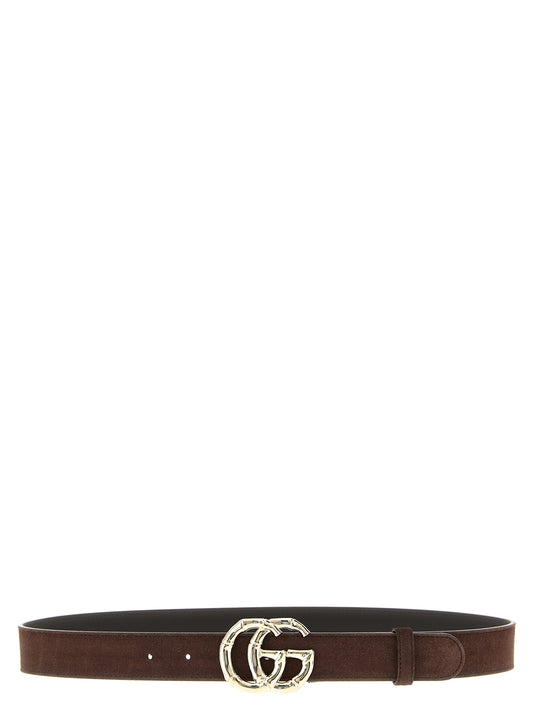 Belt by Gucci for women in bamboo & bos taurus suede calfskin leather brown features a artisanal-chic design, artfully capturing the essence of the Gg Marmont Bamboo & Bos Taurus Suede Calfskin Leather Belt with a artisanal-chic finish.