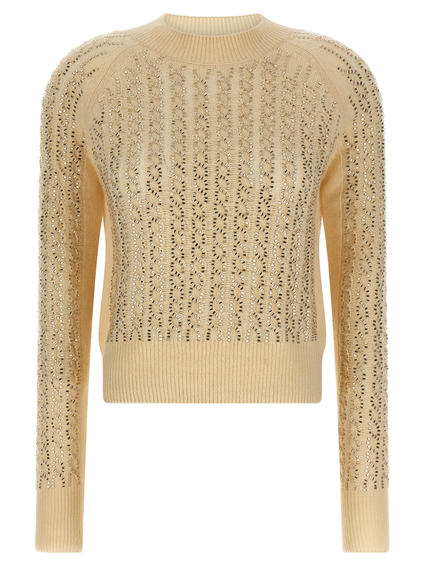 Ermanno Scervino Women's Crew Neck Cashmere Virgin Wool Cardigan - Beige Patterned