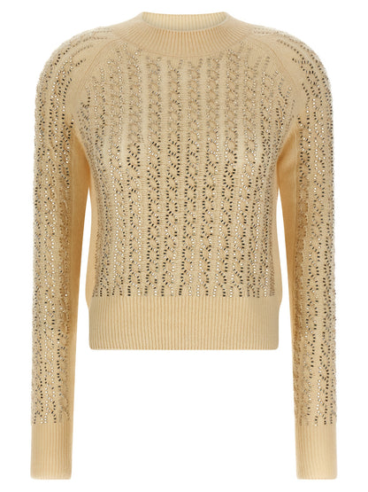 Ermanno Scervino Women's Crew Neck Cashmere Virgin Wool Cardigan - Beige Patterned