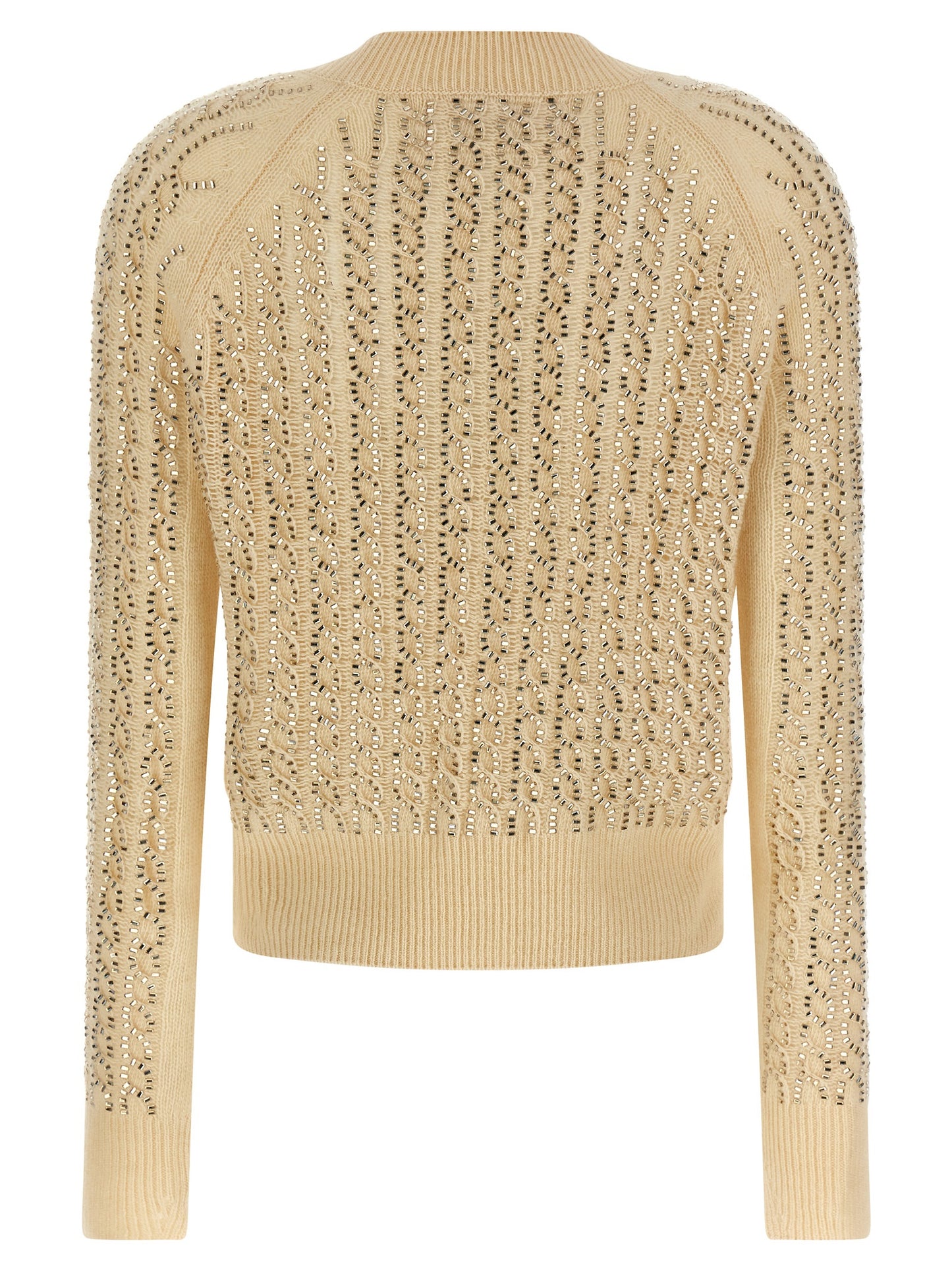 Ermanno Scervino Women's Crew Neck Cashmere Virgin Wool Cardigan - Beige Patterned