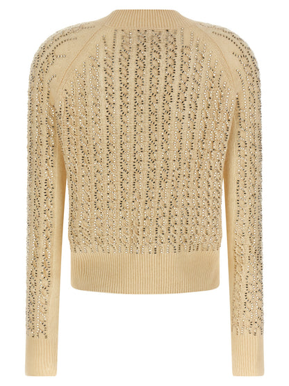 Ermanno Scervino Women's Crew Neck Cashmere Virgin Wool Cardigan - Beige Patterned
