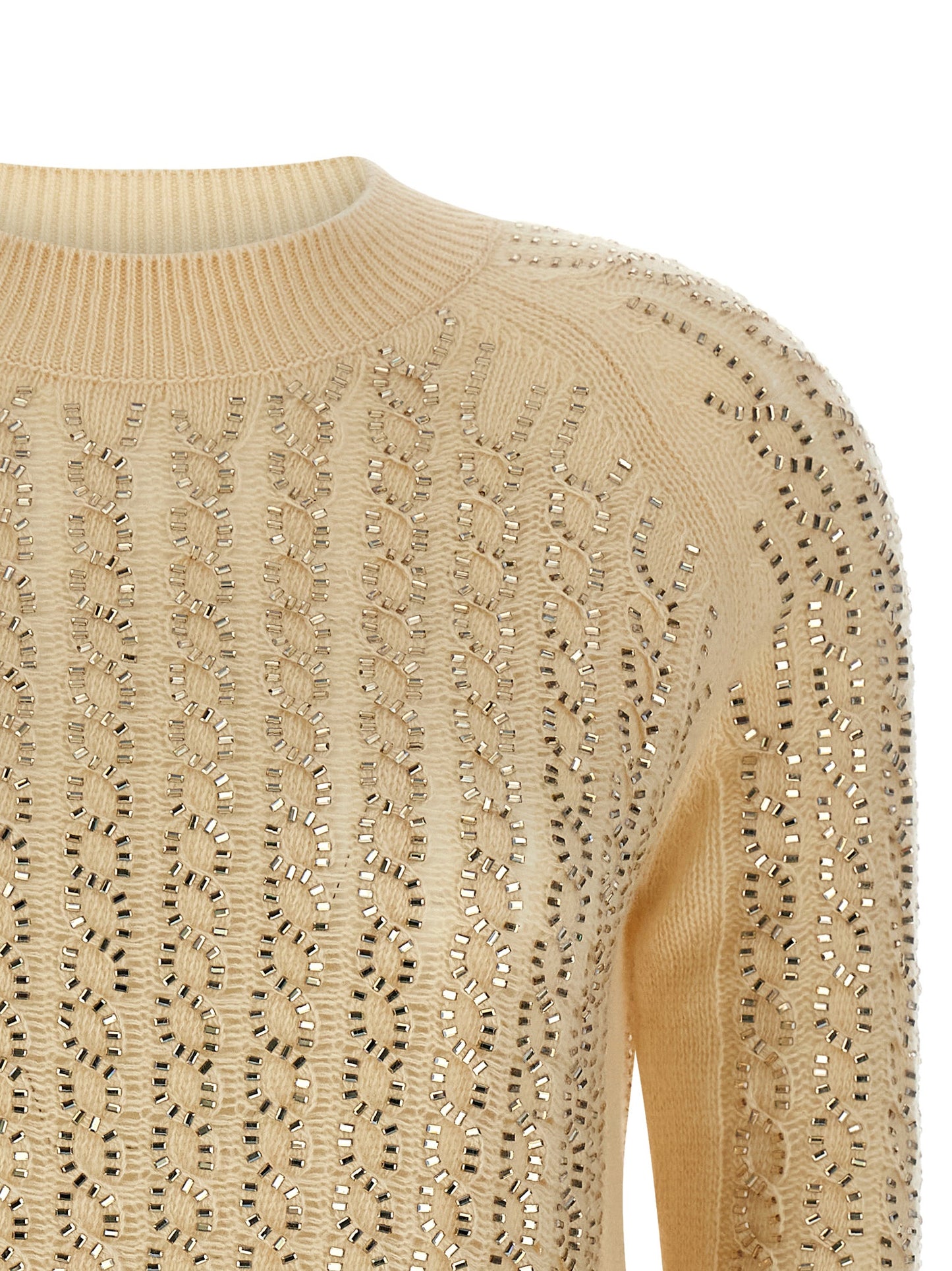 Ermanno Scervino Women's Crew Neck Cashmere Virgin Wool Cardigan - Beige Patterned