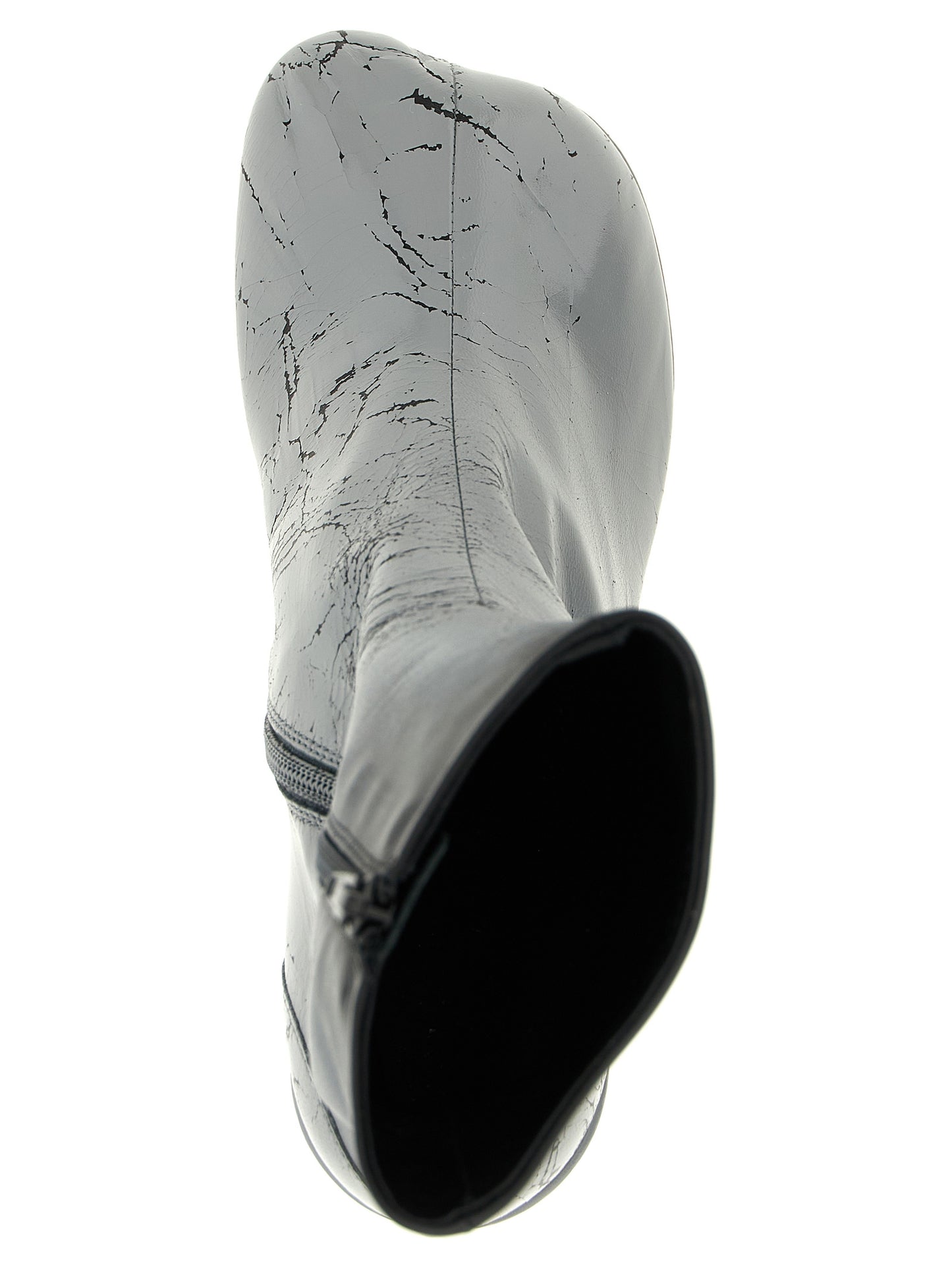 Ankle Boots by MM6 Maison Margiela for women in lambskin leather gray & white features an effortless chic silhouette from the Women's Lambskin Leather Ankle Boots collection, showcasing a effortless chic and refined for an effortless chic look.