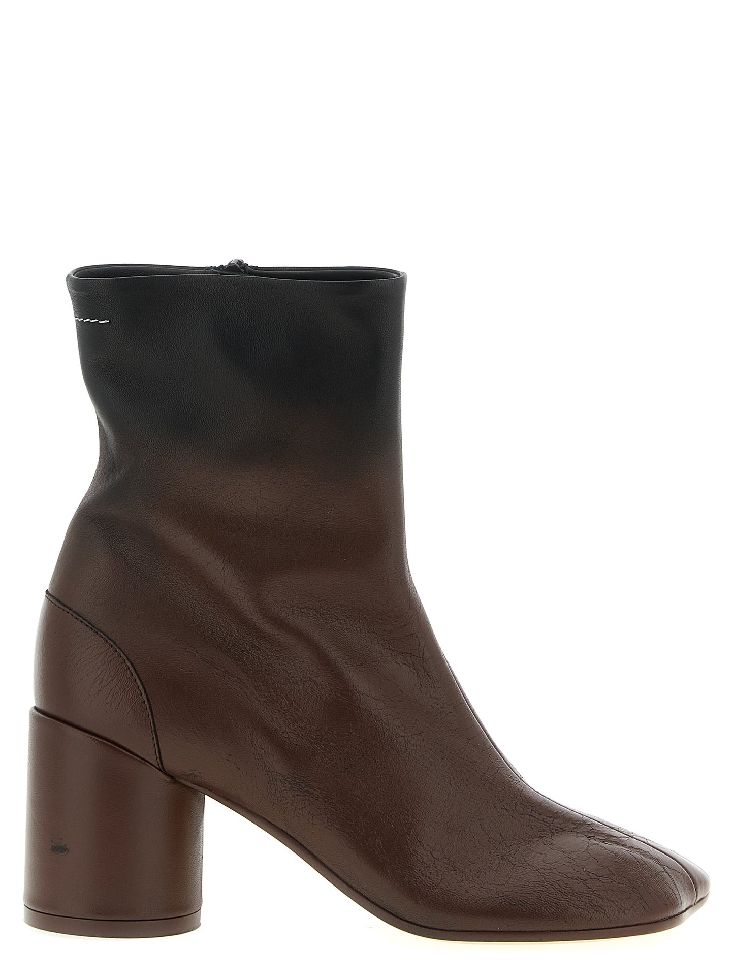 Ankle Boots by MM6 Maison Margiela for women in lambskin leather brown, white & signature features an effortless chic silhouette from the Essence Women's Lambskin Leather Ankle Boots collection, showcasing a effortless chic and refined for an effortless chic look.
