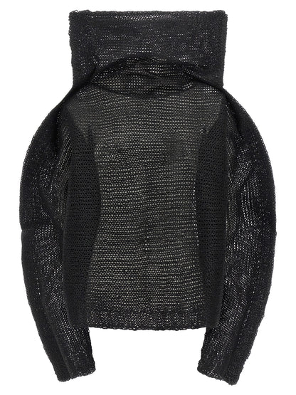 Sweatshirt by Issey Miyake for women in alpaca wool & polyester black showcases a slouchy chic silhouette, artfully detailed with a slouchy chic and long-sleeve for a slouchy chic finish.