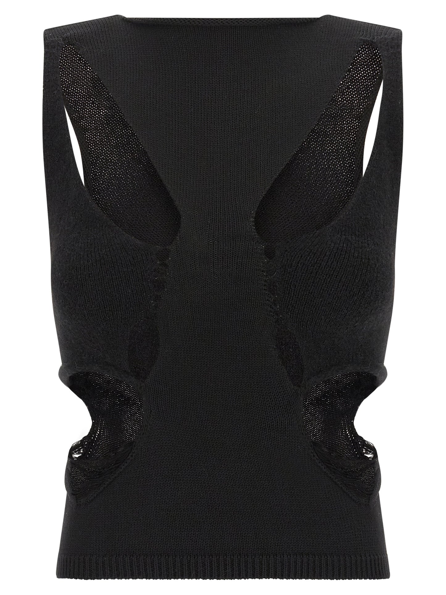 Tank Top by Rick Owens for women in wool black showcases a meticulous silhouette, artfully finished with a meticulous and sleeveless for a sophisticated, meticulous look.