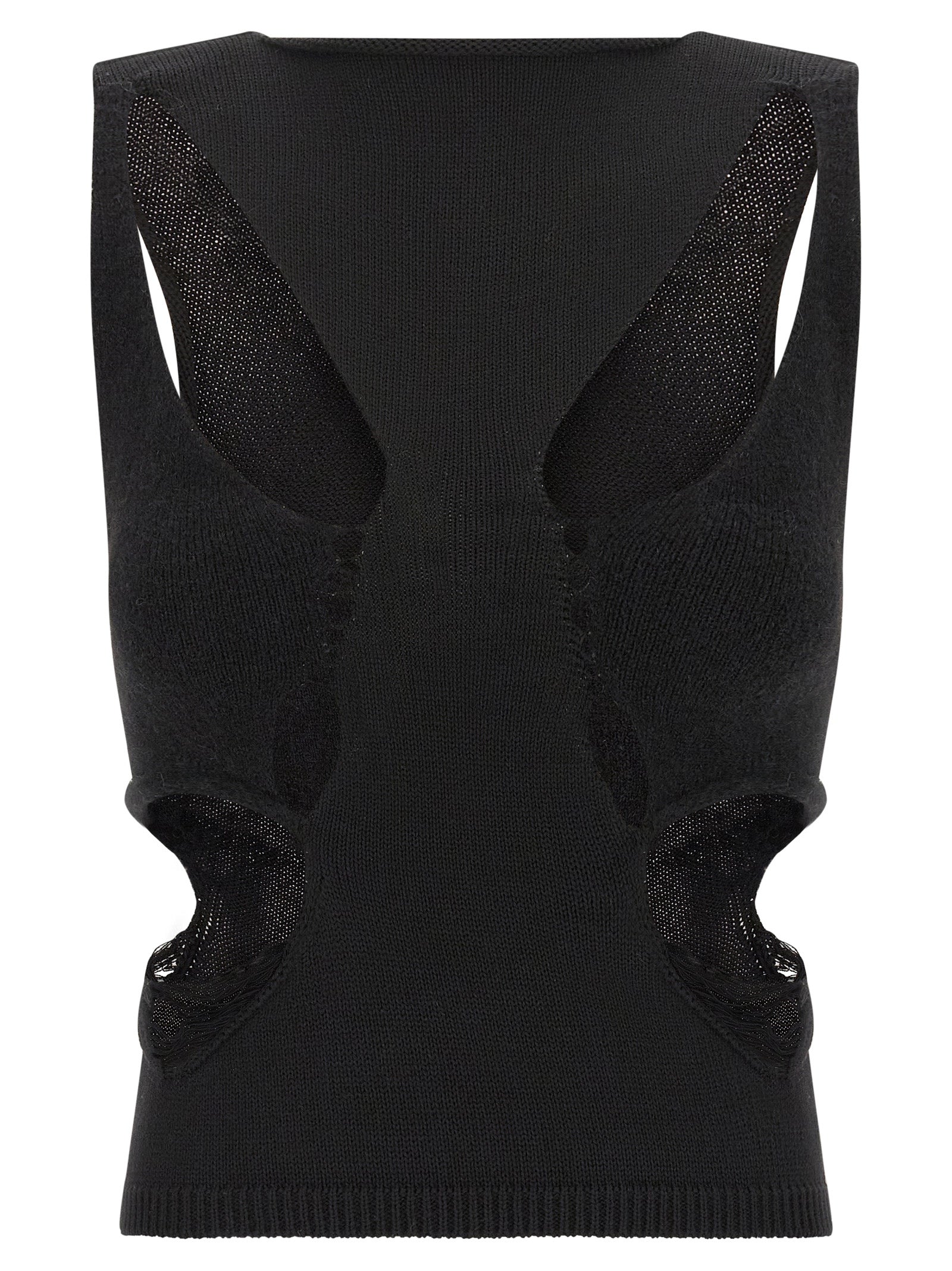 Tank Top by Rick Owens for women in wool black showcases a meticulous silhouette, artfully finished with a meticulous and sleeveless for a sophisticated, meticulous look.