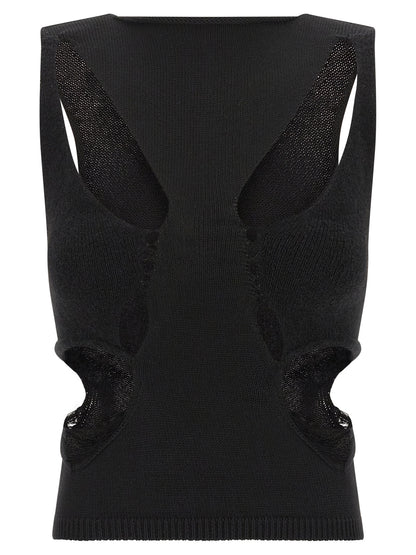 Tank Top by Rick Owens for women in wool black showcases a meticulous silhouette, artfully finished with a meticulous and sleeveless for a sophisticated, meticulous look.